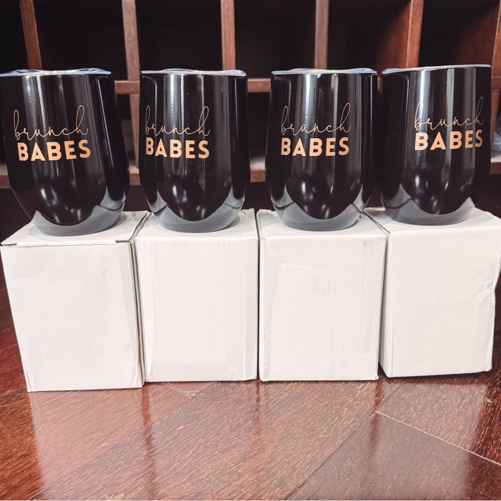 Set of 4 Black Tumblers with Gold 'Brunch Babes'